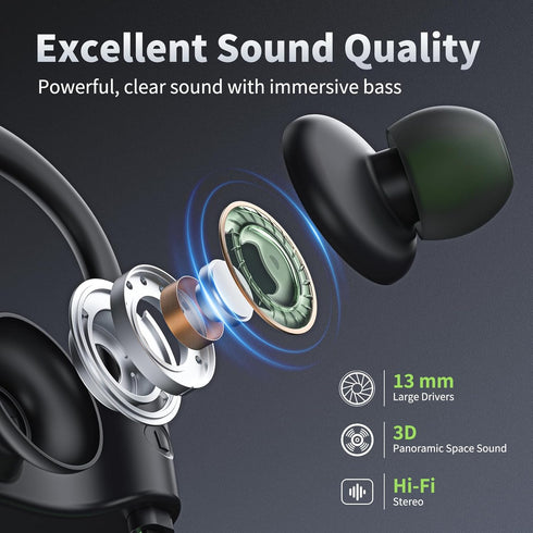 Bluetooth Headphones, Wireless Earbuds IPX7 Waterproof with 16Hrs Playtime, Stereo Bass Headsets with Mic
