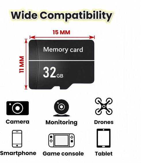 QUORVIXIA 32GB Memory Card, High Speed Data Transfer, for Security Cameras, Dash Cam, Phones, Gaming & Recording