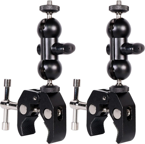 Cool Dual Ball Head Magic Arm Adapter Camera Clamp Mount with 1/4 and 3/8 Thread for DSLR, LED Light, 2 Pack