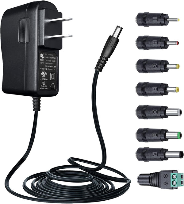 ANLINK UL Listed 12V 1A 10ft Power Supply Adapter with 8 Tips, AC
