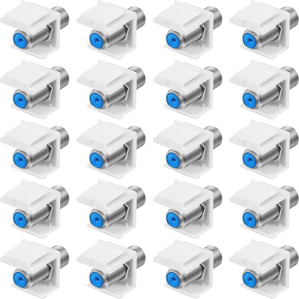 F-Type RG6 Trapezoidal Jack Insert Socket with Blue Inner Core, 20 Pieces Screw-Type Audio Speaker Gender Changer