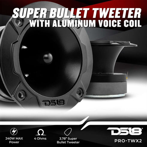 DS18 PRO-TWX2 3.78" Super Bullet Tweeter with 1" Aluminum Voice Coil, 240 Watts, 4 Ohms (2 Speakers Included)