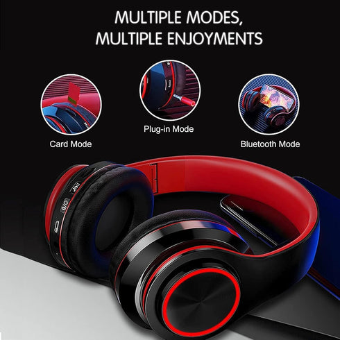Bluetooth Over Ear Headphones, Foldable LED Stereo Headset with Built-in Microphone, Noise-Cancelling for