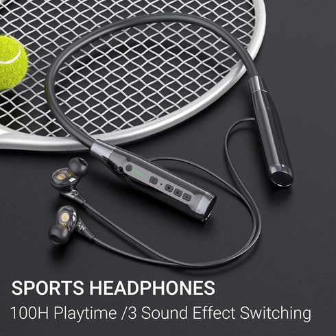 Bluetooth Headphones Neckband 100 Hours Extra Long Playback with Microphone Headset, 4 Speakers Heavy Bass Noise Reduction in Ear Wireless Earbuds Waterproof Running Workout (Black)