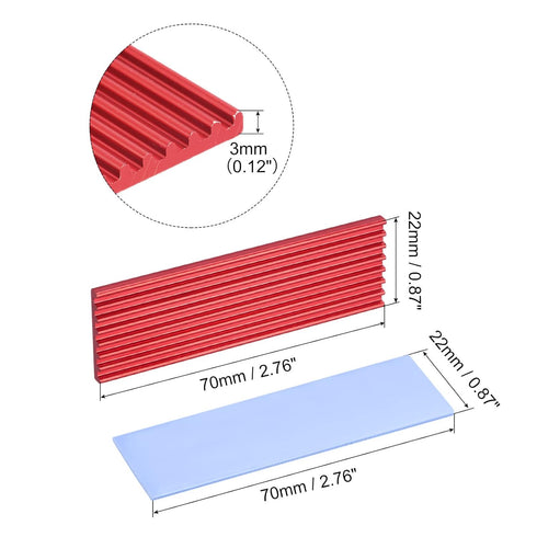 MECCANIXITY 2 Pack M.2 2280 Nvme SSD Heatsink Cooler Alloy Aluminum Heat Sink with Mounting Screws Screwdriver Kit,1mm Thermal Pad, for Laptop, Red