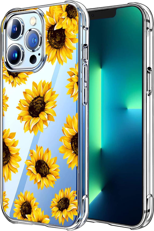 Sunflower Clear Back Case for iPhone 13 Pro Max, Floral Flexible TPU Bumper Shockproof Protective Cover, Yellow