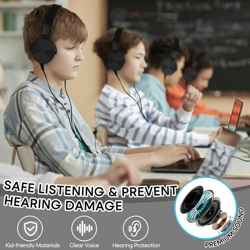 5 Pack Headset (LS450, 5 Kids Headphones Bulk for School Classroom, Durable Students Wired for Children Toddler Teen