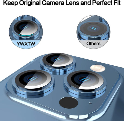 YWXTW Upgraded Tempered Glass Camera Lens Protector for iPhone 13 Pro Max & 13 Pro, 1 Set with Installation Frame.