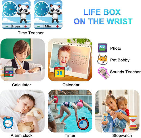PTHTECHUS Smart Watch for Kids Girls, Ages 4-12, Audio Stories, 18 Puzzle Games, 2 Camera Video Music Player