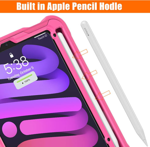 BRAECN iPad Mini 6 Case, Shockproof Rugged Protective Cover for Kids, 8.3 inch 2021 iPad Mini 6th Gen, with Pen Holder