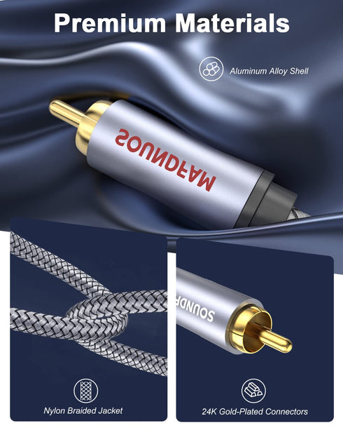 10ft/3M, 1 2 RCA Splitter RCA Y Splitter Male to Male Subwoofer Digital Stereo Audio Cable Bi-Directional Transmission