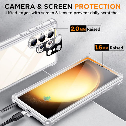 Temdan Galaxy S23 Ultra Case with Built-in Screen Protector, 2 Lens Protectors, Touch Sensitive, White