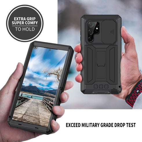 Samsung Galaxy S22 Ultra 5G Case, Heavy Duty Aluminum Metal Gorilla Glass Waterproof Shockproof Protector Cover