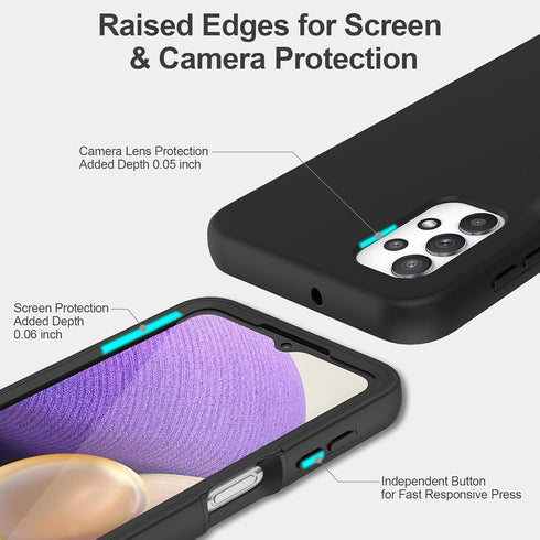 for Samsung Galaxy A32 5G Case with Built-in Screen Protector, Shockproof Cover Case, Rugged PC & Soft TPU (Black)