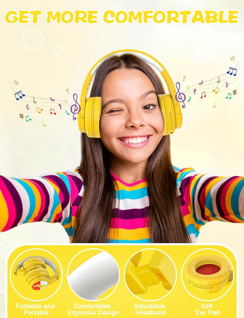 Kids Bluetooth Headphones, Wireless Headphones with Microphone, 74/85/94dB Volume Limited, 80H Playtime, Foldable Over