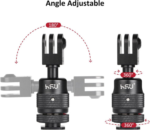 HSU Cold Shoe Mount Adapter - Aluminum 1/4”-20 Screw Hole 360° Rotation Tripod Mount for GoPro Hero