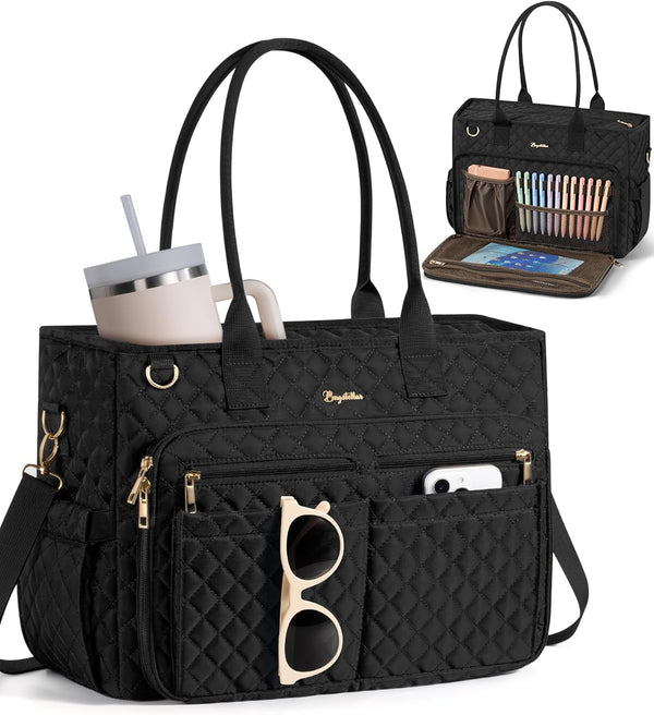 Bagstellar Teacher Bags for Women, 15.6 inch Laptop Work Tote Bag Quilted Nurse