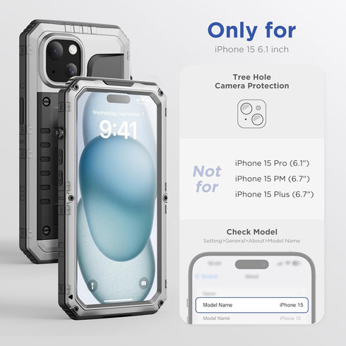Mitywah Heavy Duty Waterproof Case for iPhone 15, Full Body Underwater Protective Metal Case with Built-in Screen
