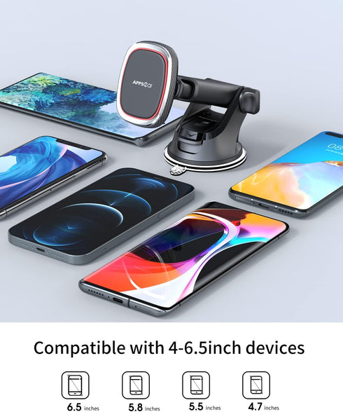 APPS2Car Magnetic Phone Mount with 6 Strong Magnets, Adjustable Telescopic Arm for iPhone/All Smart Phones