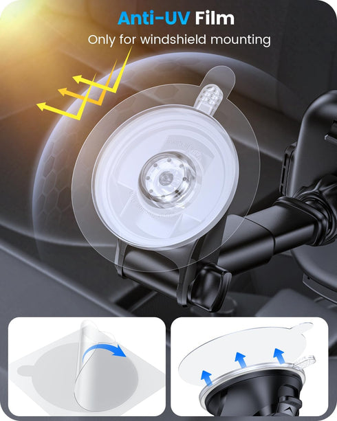 OQTIQ 3-in-1 Car Phone Mount, Dashboard, Windshield & Air Vent Holder with Strong Suction Cup, Adjustable Arm