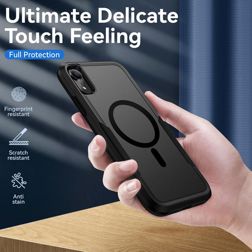 Strong Magnetic Heavy Duty Case for iPhone XR, Military Grade Drop Tested, 6.1 inch, Black