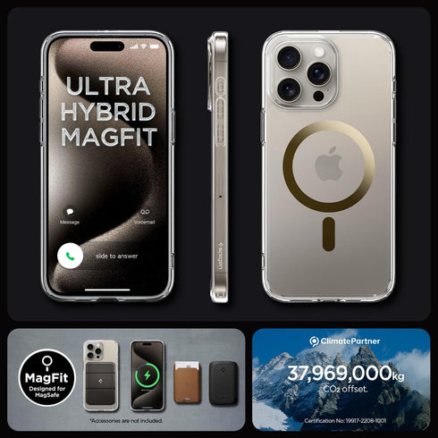 Spigen iPhone 15 Pro Case - Magnetic Ultra Hybrid MagFit, Gold, Military-Grade Protection, Anti-Yellowing, MagSafe