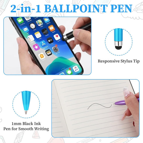 Heeshbou 30 2-In-1 1.0mm Pcs Beadable Pens Bulk Beadable Stylus Pen for Touchscreen Plastic Bead Pens Kit Handwriting