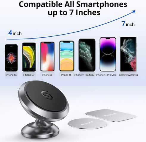 Syncwire Magnetic Phone Car Mount, 360° Adjustable Dashboard Holder for iPhone, Samsung, LG, GPS, Mini Tablet - Gray