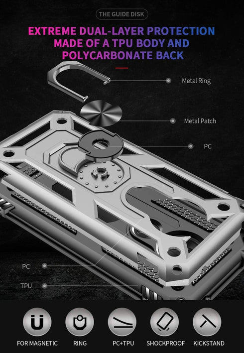 Military Grade Drop Impact Case for Motorola Moto G7 Play, 360 Metal Rotating Ring Kickstand Holder