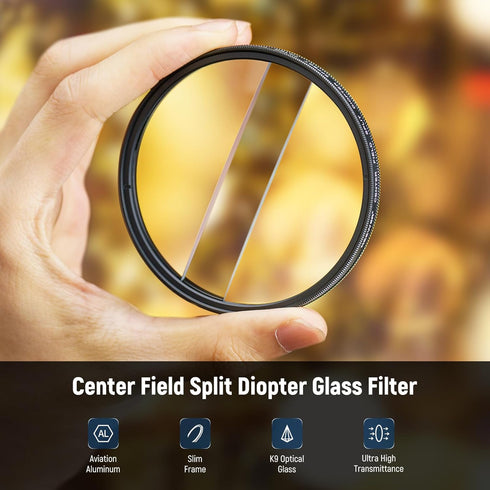 NEEWER 58mm Center Field Split Diopter Effect Filter, Camera Linear Prism K9 Optical Glass Filter with Aluminium Frame,