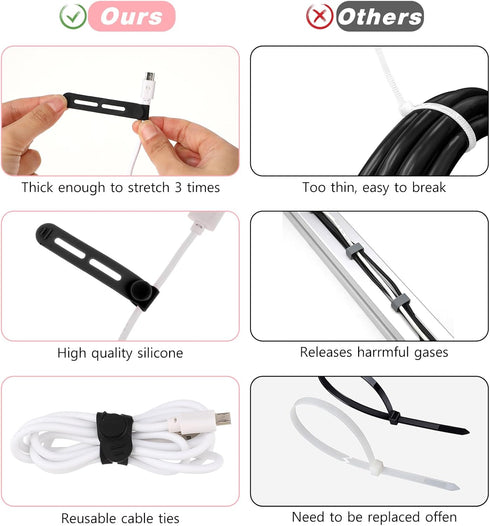 Molain 20Pcs Reusable Cable Ties, Adjustable Silicone Multifunctional Straps for Wire Organizer, Travel Accessories