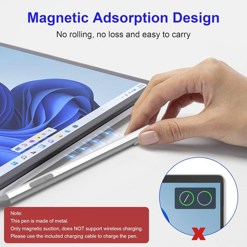 Surface Pen Stylus for Microsoft Surface Pro 11/10/X/9/8/7/7+/6/5/4/3, Palm Rejection, 4096 Pressure, Magnetic,