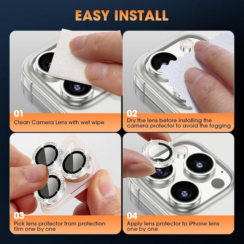 Xfilm iPhone 16 Pro/16 Pro Max Camera Lens Protector with Bling Metal Diamond Ring