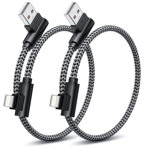 iPhone Charger 1ft 90 Degree 2 Pack MFi Certified Elbow Short Lightning Cable for iPhone 14/13/12/11 Pro X XS XR 8 Plus
