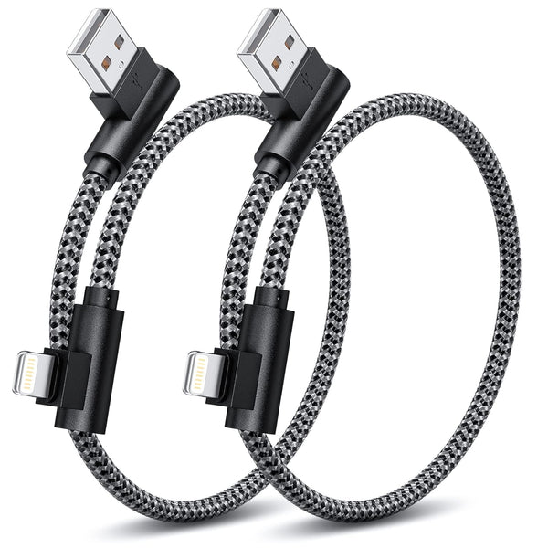 iPhone Charger 1ft 90 Degree 2 Pack MFi Certified Elbow Short Lightning Cable for iPhone 14/13/12/11 Pro X XS XR 8 Plus