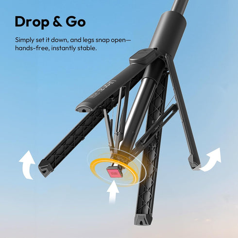 ULANZI MT86 60" AutoOpen Phone Tripod Stand with Bluetooth Remote Adjustable Automatic Selfie Stick & Cold Shoe