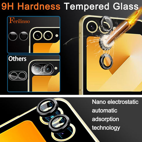 Ferilinso (3 Pack) Screen Protector for Samsung Galaxy Z Flip 6, Inside Anti-Spy Film + 3 Pack Back Tempered Glass +