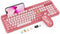 Trueque Wireless Keyboard and Mouse Combo, Cute Full-Size Typewriter-Style Keyboard, Retro Round Keycaps,