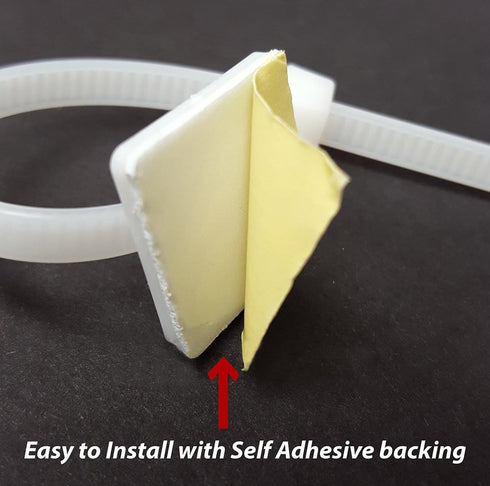 Premium Grade Strength Cable Tie Mounts (25mm x 25mm) Self ADHESIVE Clips Wire Tie Base - 100 Clear/White