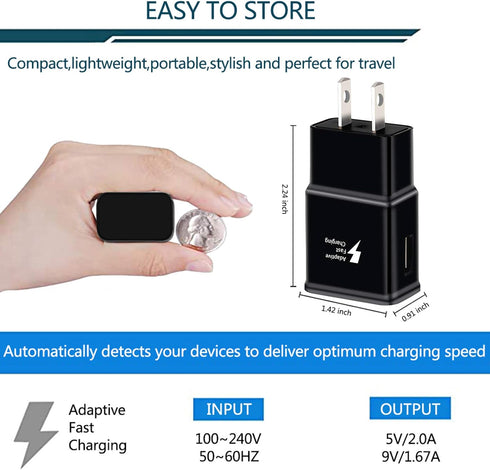 Adaptive Fast Charging Block USB Wall Charger, 2-Pack: Travel Quick Charger Adapter for Samsung Galaxy S22 S21 S20
