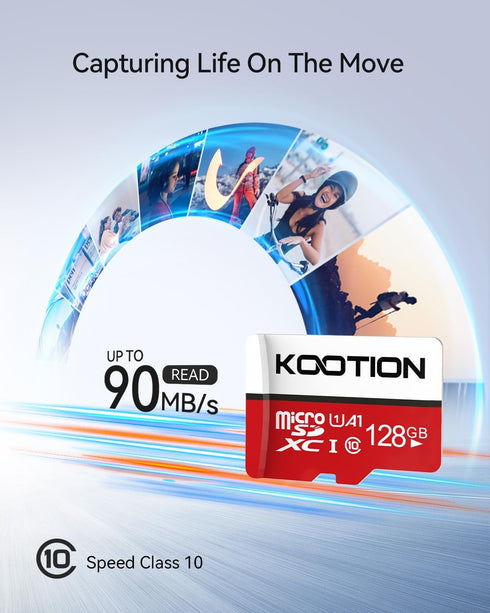 KOOTION 128GB MicroSDXC Memory Card, Class 10 Micro SD Card, U1, C10, High-Speed TF Flash Memory Card with Adapter