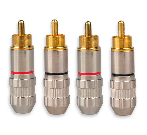 RCA Male Plug Adapter, Gold Plated Solder Connector for Speaker Wire - 4-Pack