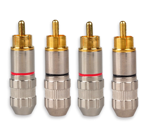 RCA Male Plug Adapter, Gold Plated Solder Connector for Speaker Wire - 4-Pack