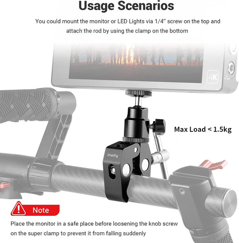 SmallRig Super Clamp Mount with Mini Ball Head, Hot Shoe Adapter for LCD Field Monitor