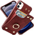iPhone 11 Wallet Case with Credit Card Holder, Leather Shockproof Cover with 360° Rotation Ring Stand - Burgundy