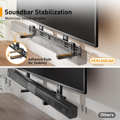 Perlegear Soundbar Mount, Under TV Sound Bar Mount with Holes/Without Holes, Non-Slip Base Holder