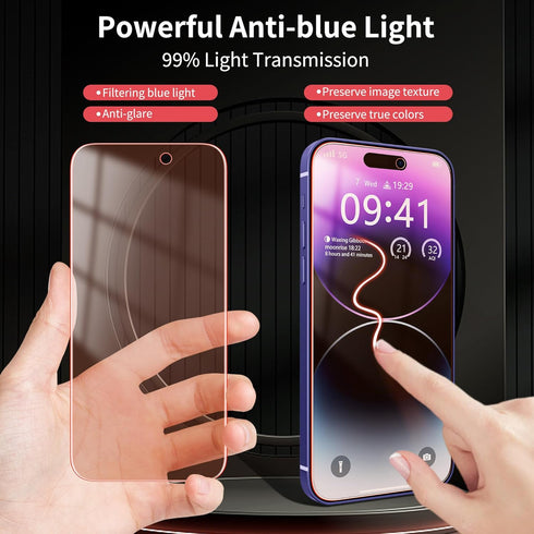 2 Pack Screen Protector for iPhone 15 Pro Max, New Red Light 9H Tempered Glass, Anti-Blue Light Protection