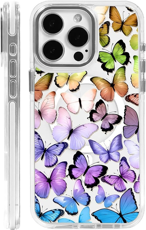 Zeggi for iPhone 15 Case(Compatible with Magsafe),Gradient Butterfly Transparent Magnetic Anti-Fall White Decorative