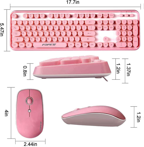 FOPETT Wireless Keyboard and Mouse Sets, Reliable 2.4 GHz Connectivity for PC, Laptop, Smart TV, Pink
