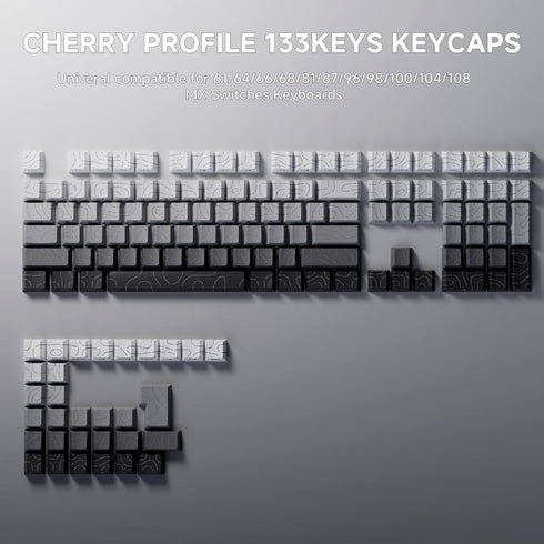 FunHub Set 133 60% 65% 75% 100% Shine Through PBT Keycaps - Black Double Shot Side Printed Backlit Keycaps Keys Cherry
